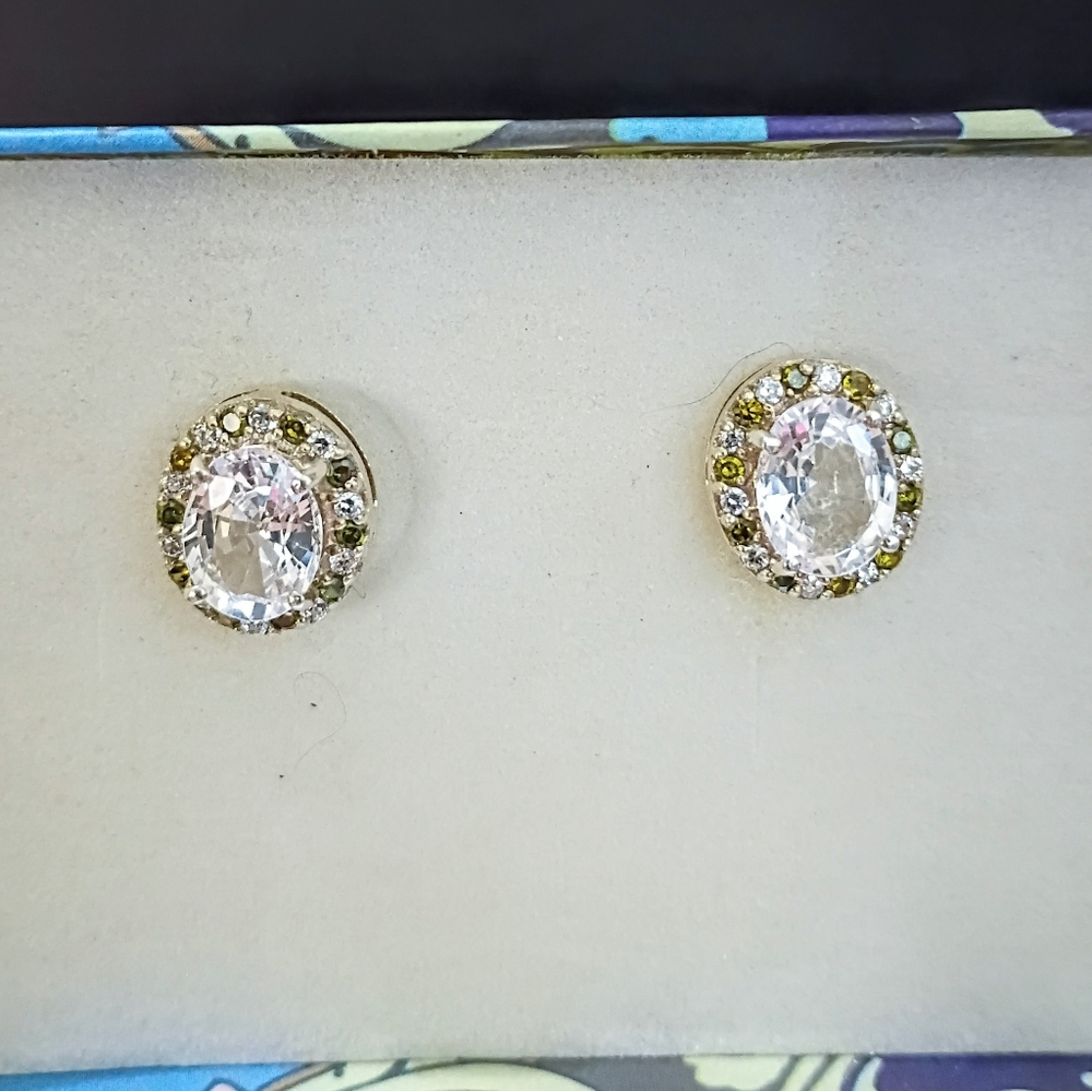 New Sterling 925 White Sapphire Lab Created Faceted 1/2 Inch Stud Earrings
